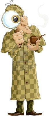 A decorative picture of a detective with a hand glass